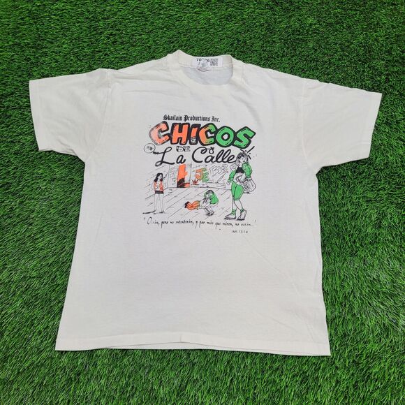 Vintage 90s Chicos De-La-Calle Shirt Large 21x26 White Musical - Picture 1 of 13